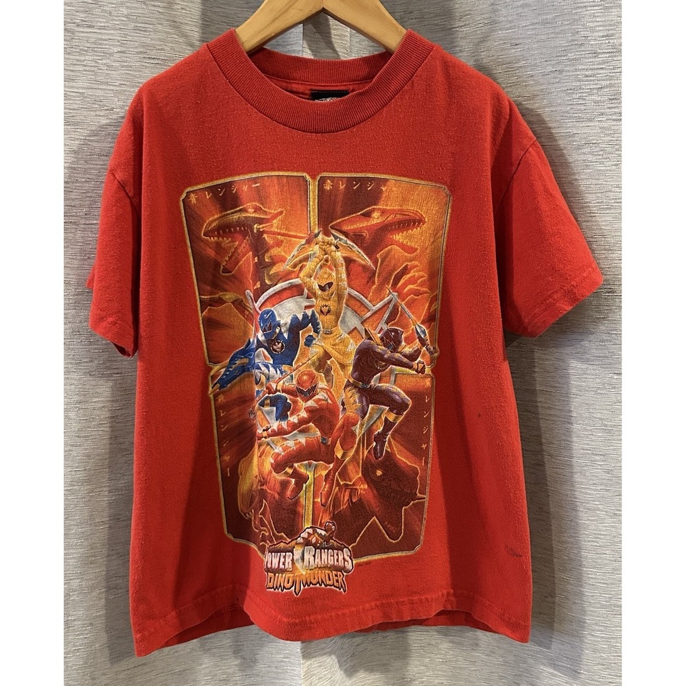 VINTAGE Power Rangers T Shirt‎ Boys Youth Large Red DinoThunder Graphic Cartoon